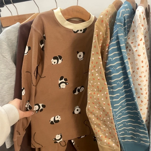 儿童纯棉拉架无骨秋衣秋裤套装男女童睡衣家居服