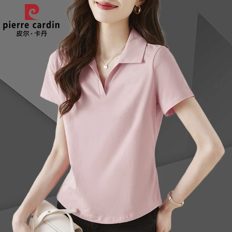 皮尔卡丹2025夏季新款POLO领短袖T恤女修身棉质POLO衫单上衣T恤衫