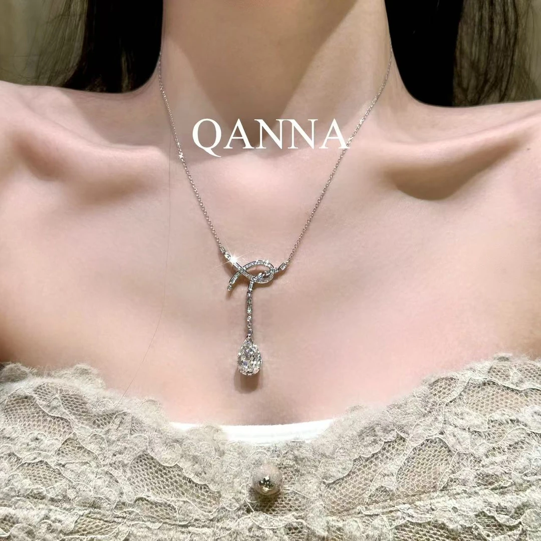 QANNA【超大号丝带蝴蝶结】【大水滴】轻奢名媛网红风钻石锁骨项链GG