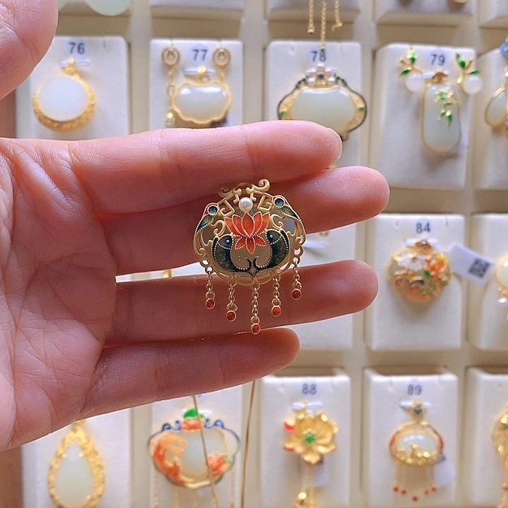 和田玉颈饰银S925镶嵌