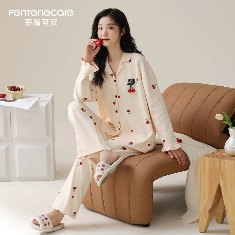 芬腾可安春秋季新款纯棉女士睡衣家居服可外穿休闲长袖甜美少女款