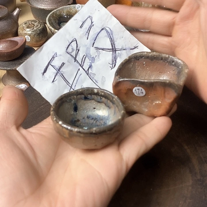 杯手工粗陶、柴烧茶器