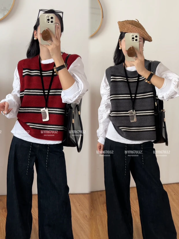 ｛风尚｝67032 时尚洋气百搭休闲早春毛衣两件套