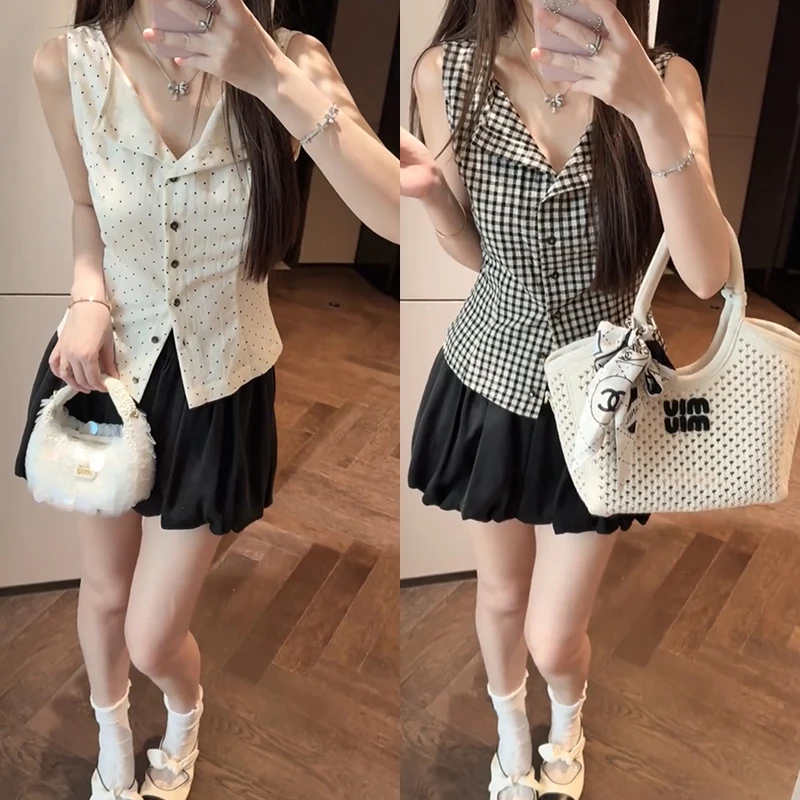 【mimius】七七 复古风波点格纹设计通勤收腰上衣 G06136