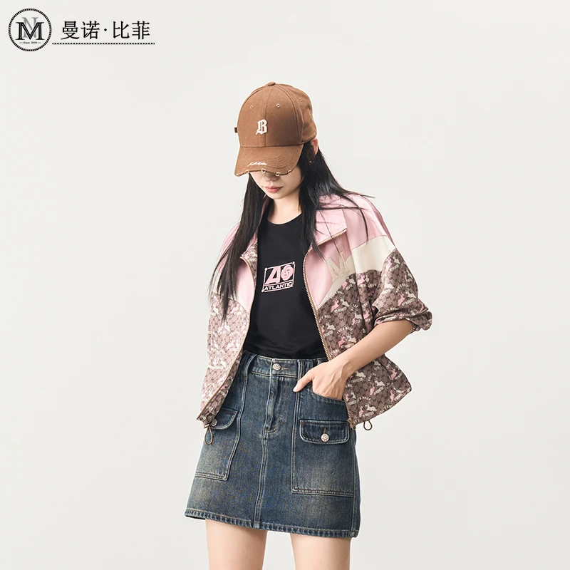 休闲印花拼色长袖外套MEJG132051