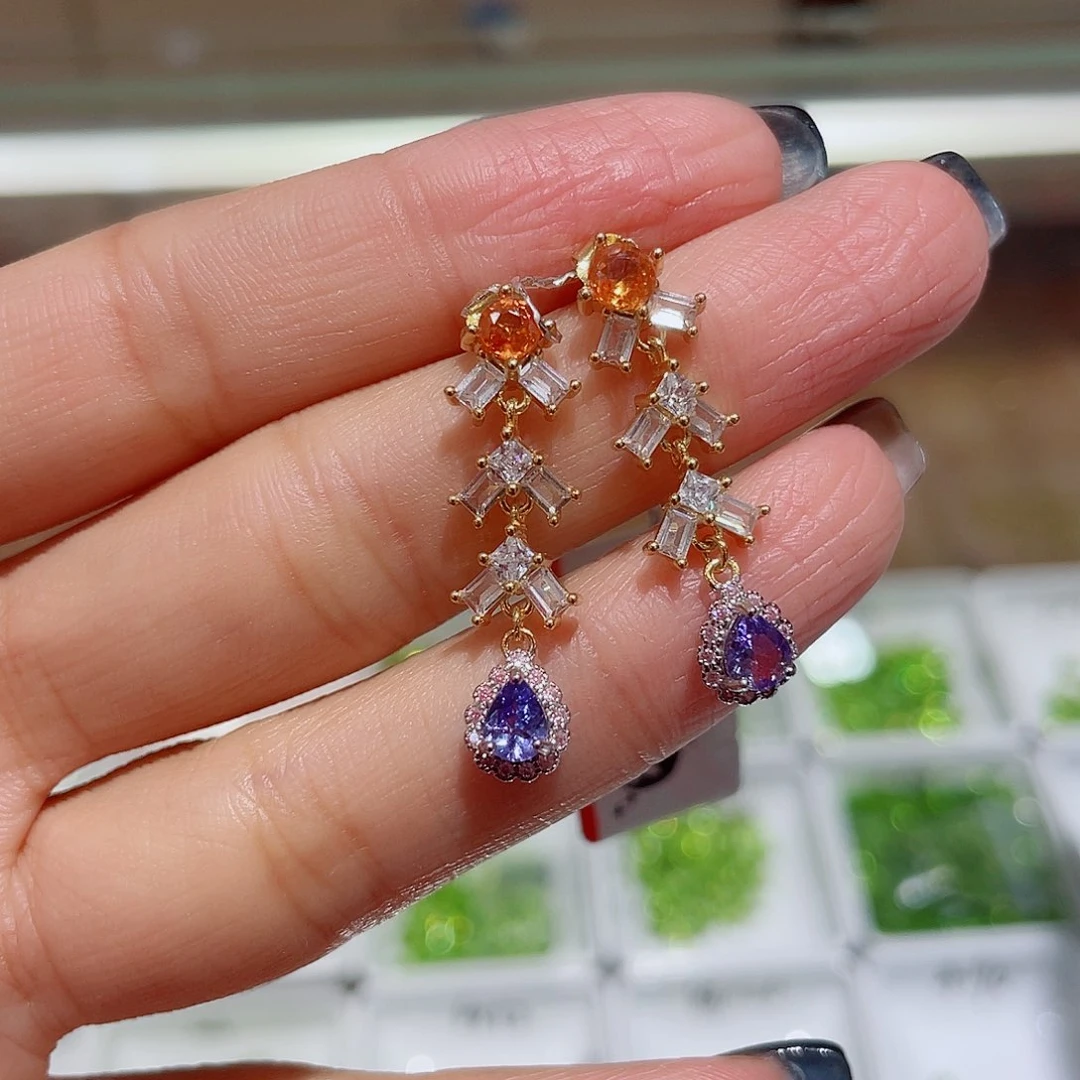 坦桑石耳钉银S925镶嵌