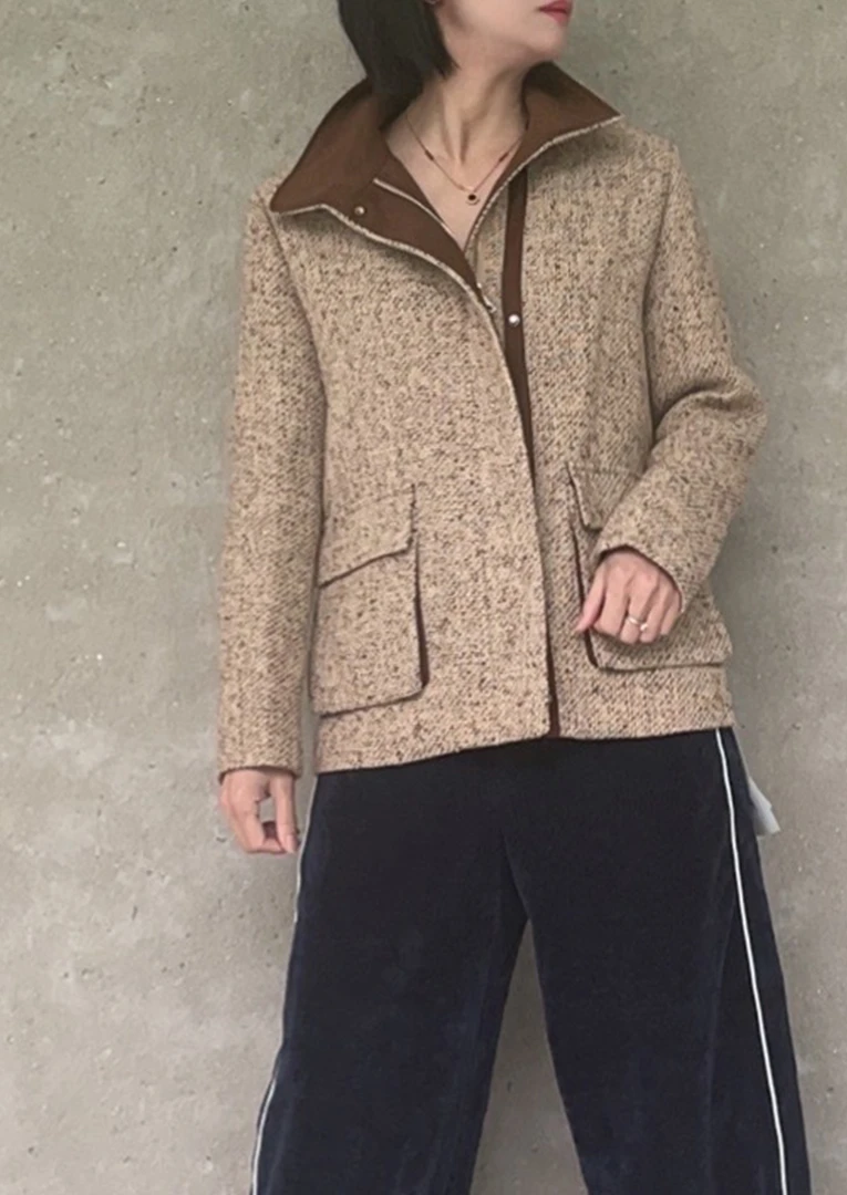 法式名媛气质女神范冬季复古韩系小香风立领外套63277