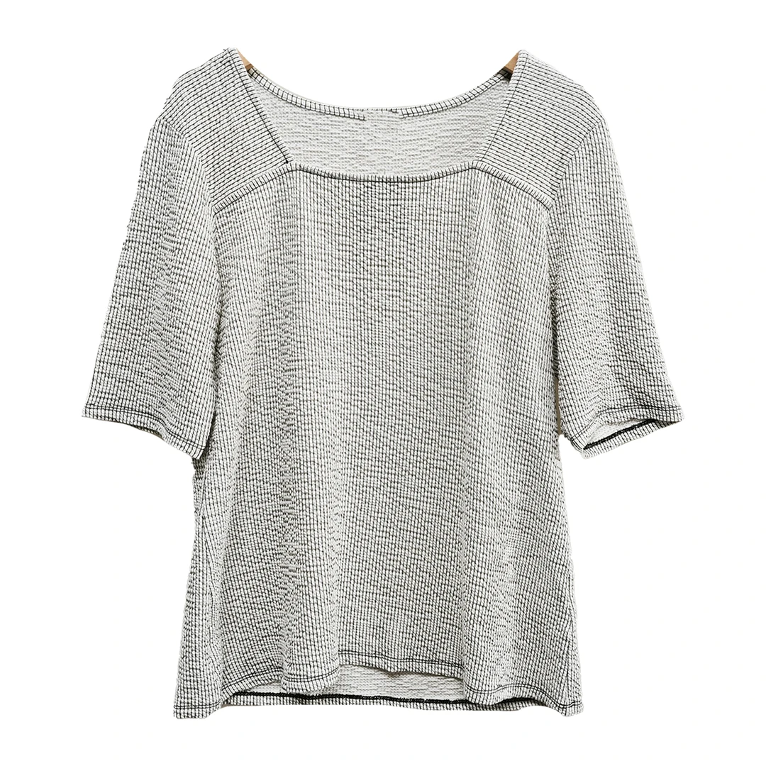 3474#黑白色条纹短袖上衣