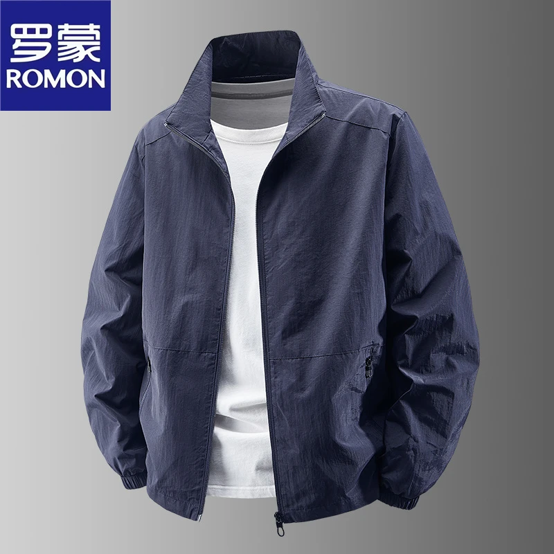 Romon/罗蒙外套男士春季薄款休闲大码户外防风防水立领潮流防晒衣