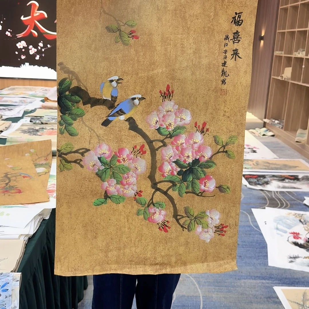国画国画作品美女开心直播间，我爱直播