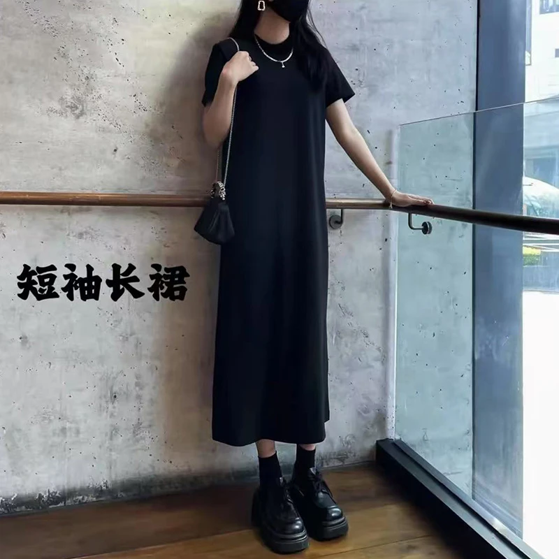 女生韩系ins衣服宽松休闲显瘦长款打底气质连衣裙百搭老钱风女装