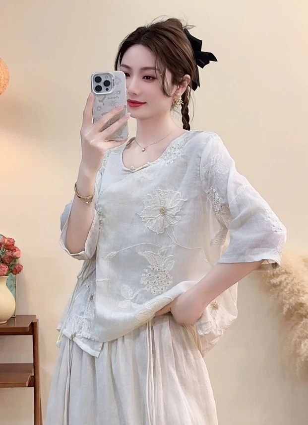 01 - 150号  对应编码拍  新款苎麻刺绣夏季气质显瘦宽松百搭 08