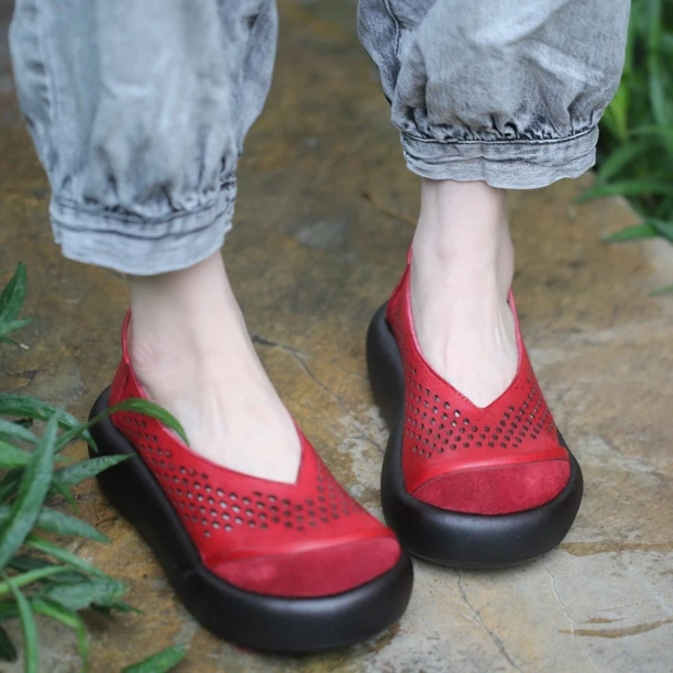 广州头层牛皮V口单鞋女休闲软底厚底999-12脚瘦拍小一码