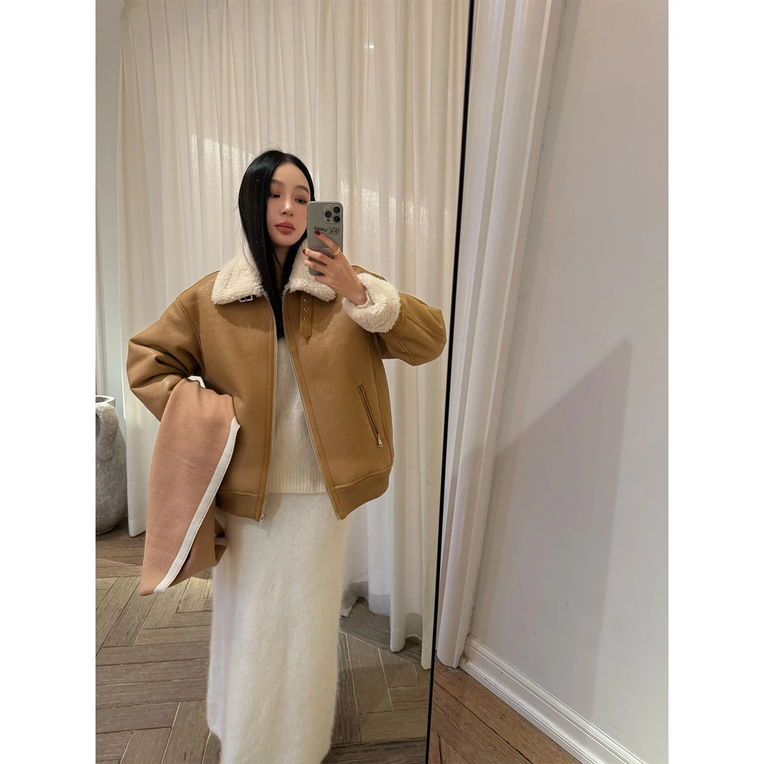 周淼【爵士派对】重工机车加绒环保外套仿皮毛一体夹克ZM25P10041D