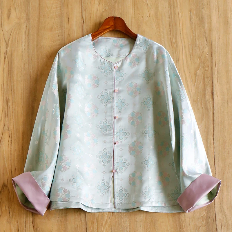 春天家 空气蓝花 日常新中式真丝非遗宋锦提花外套汉服女06C0
