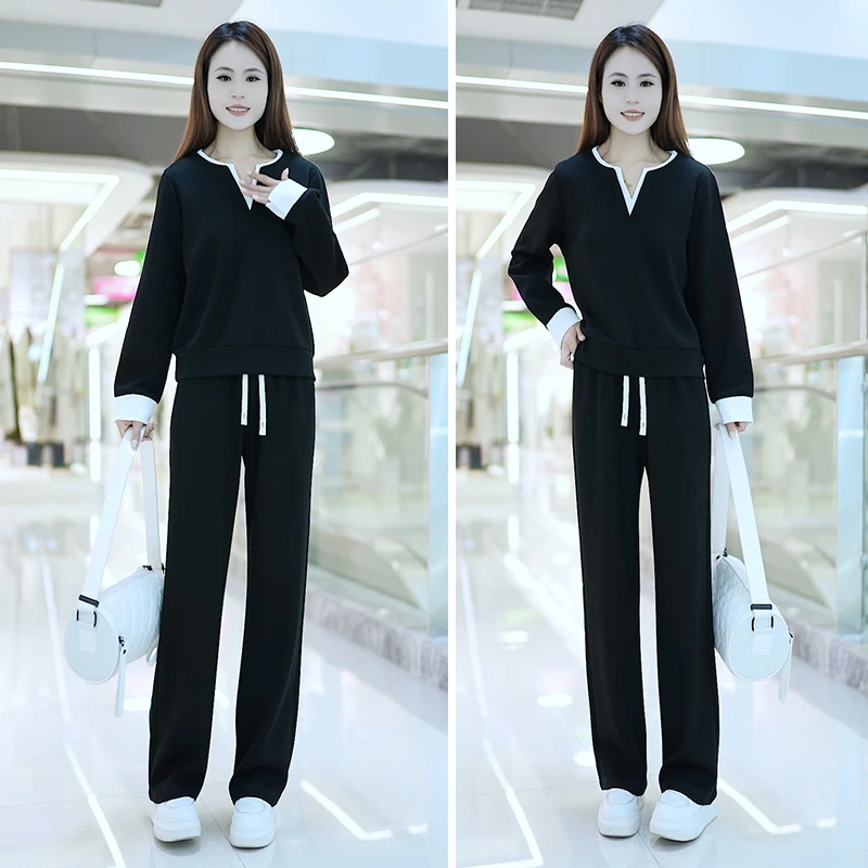 2025春装新款高级感休闲运动套装女洋气显瘦卫衣显瘦阔撞色两件套