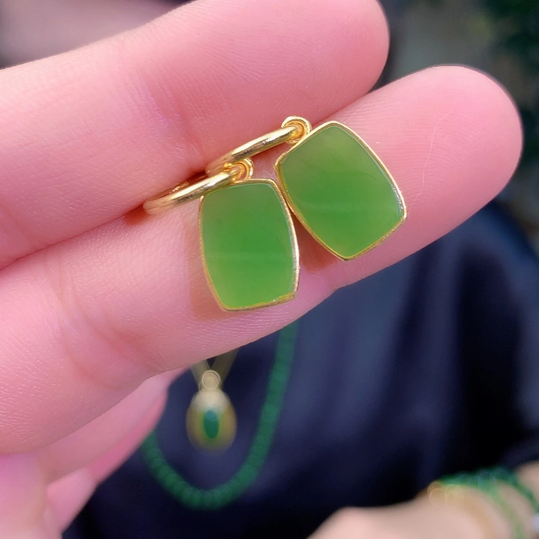 吊坠(不含链)银S925镶嵌和田玉（碧玉）耳钉