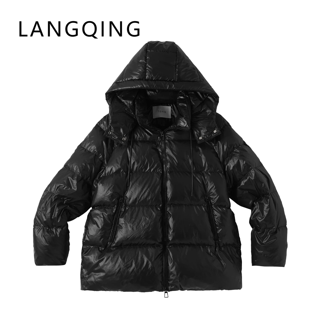 浪清/女装推荐 茉伊拉黑色连帽白鹅绒羽绒服43370#