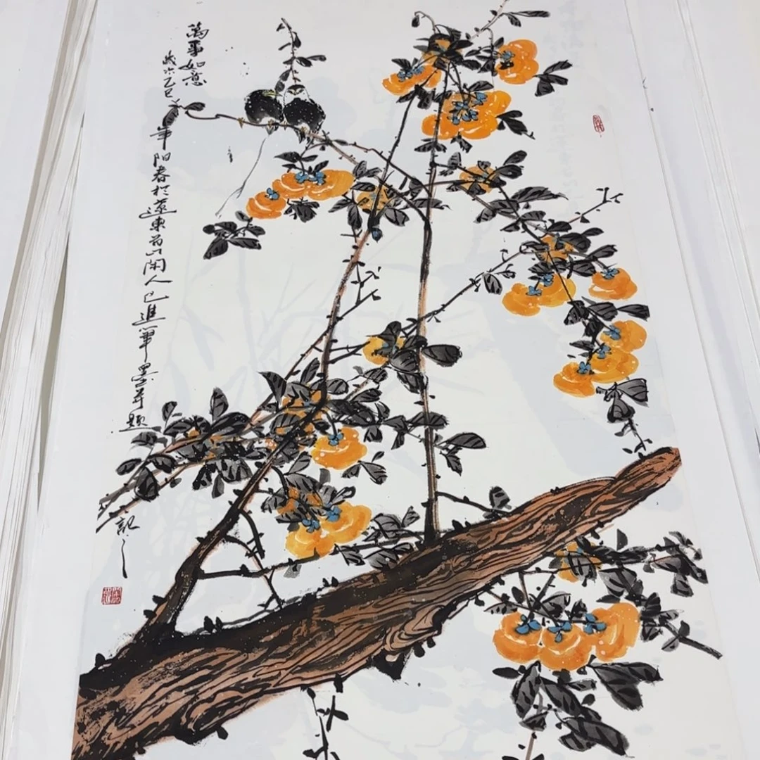 青***岁国画巴进四尺花鸟艺