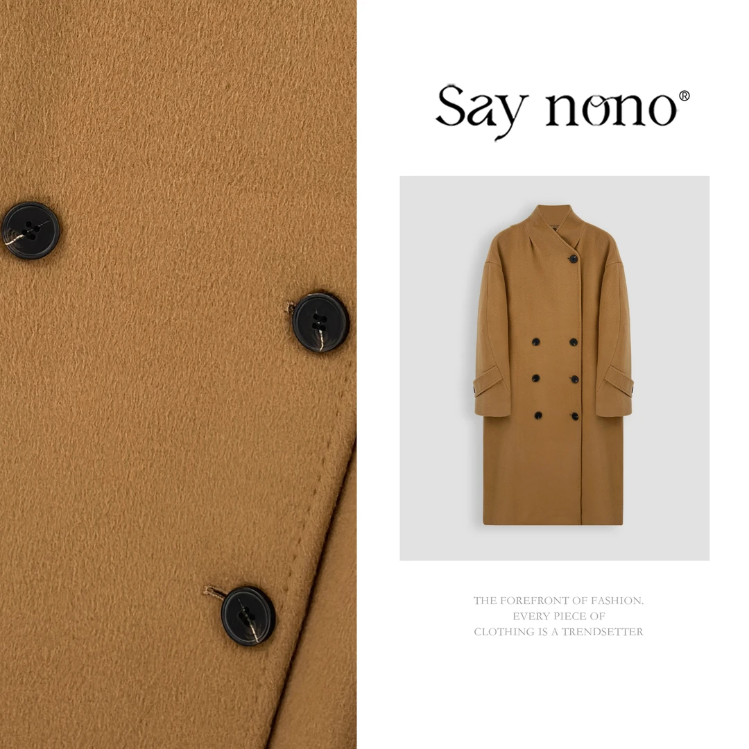 懒猫nono│Saynono 时尚翻领双排扣羊毛羊绒毛呢大衣外套 YH201X