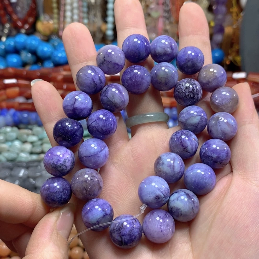 玛瑙/玉髓未镶嵌珠宝半成品紫龙晶一条卡14mm