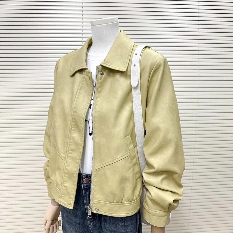 黄色美式复古休闲皮衣外套女2025春季新款甜酷机车风百搭PU皮夹克