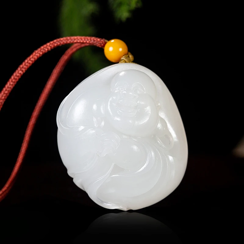 新疆和田玉白玉挂件 笑弥勒 22.6克