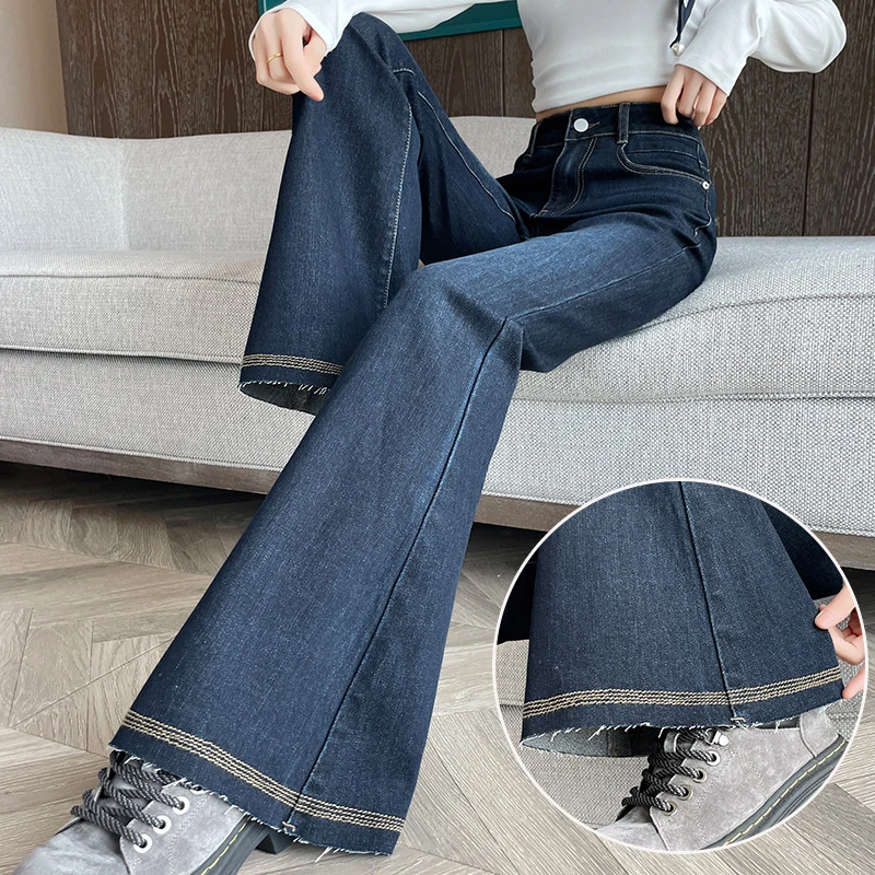 蜜蜜穿搭复古紧身微喇牛仔裤女2025秋季新款高腰提臀马蹄喇叭裤子