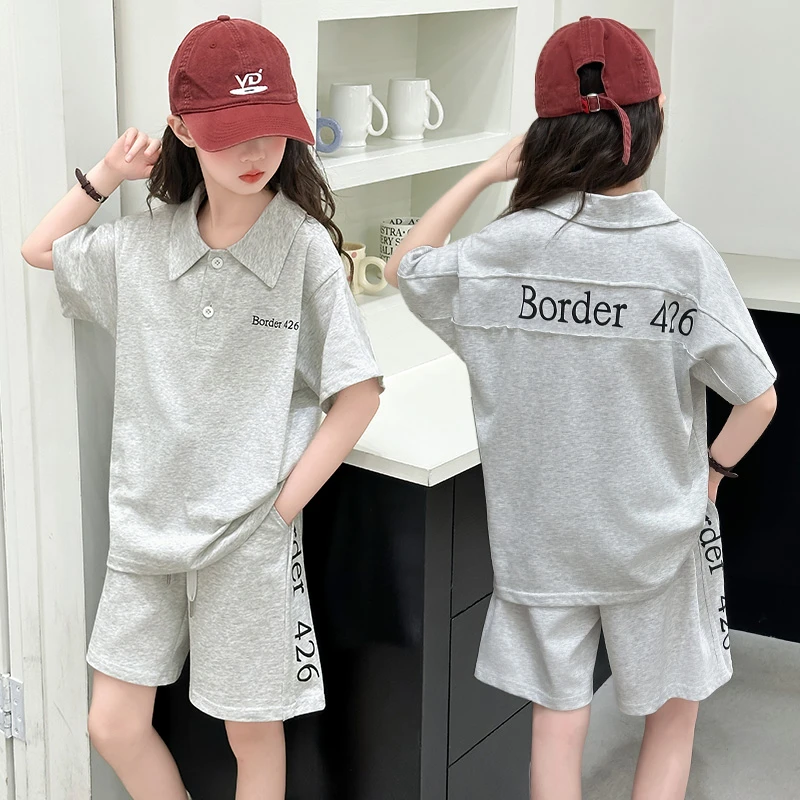 女童夏季休闲翻领POLO衫套装6-12岁15中大儿童小女孩舒适洋气套装