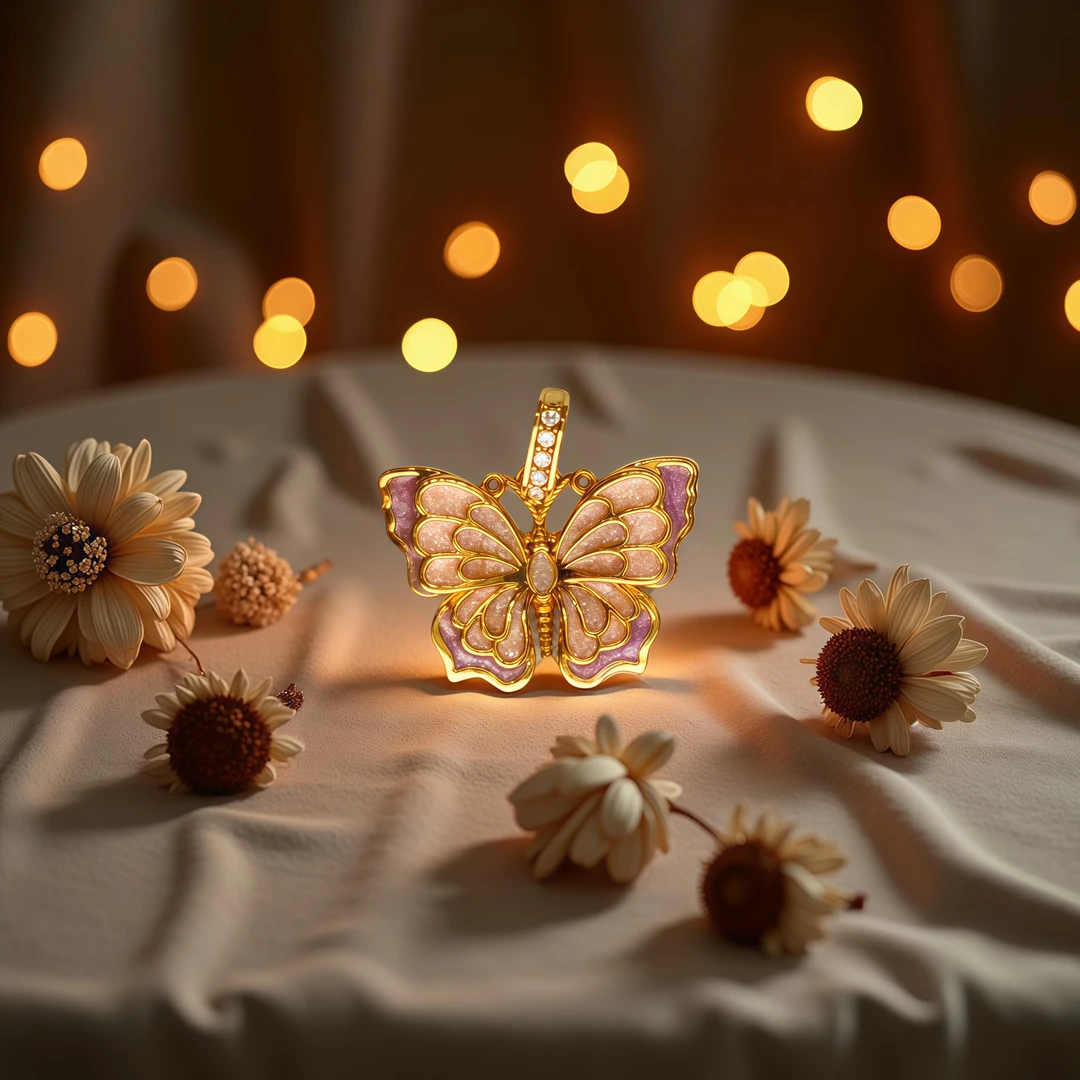 【媛媛】18K金光影珐琅蝴蝶吊坠 卡约22mm