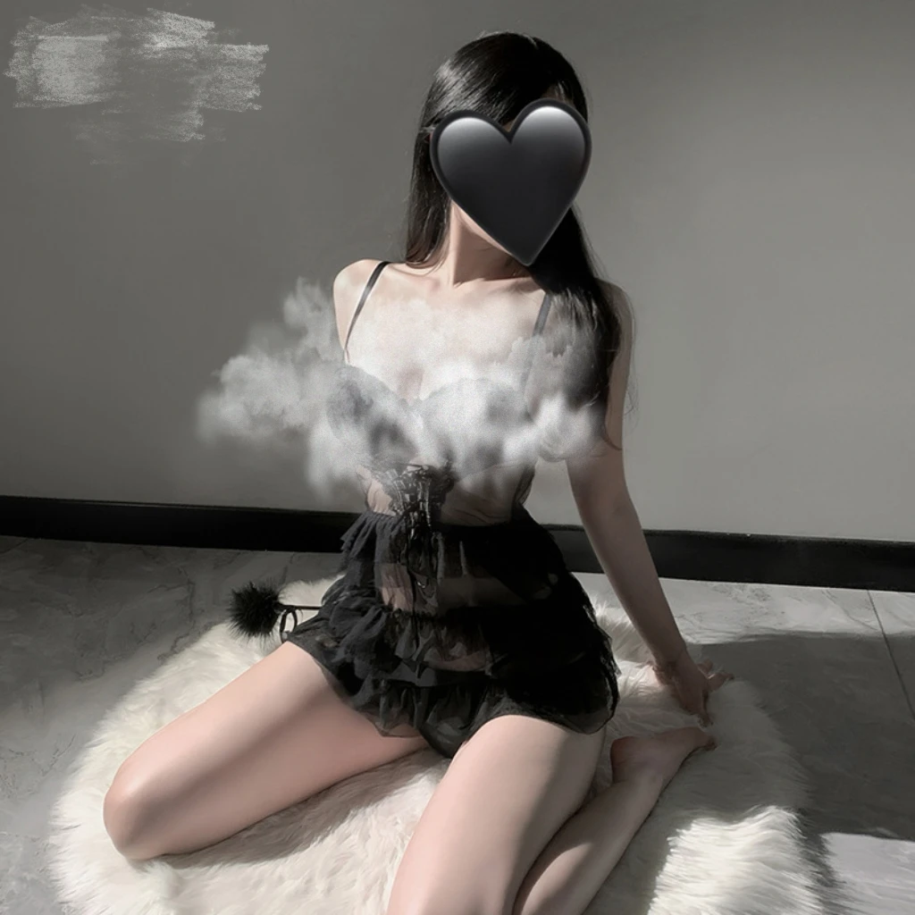 纯欲胸垫诱惑蓬蓬裙套装性感睡衣女蕾丝吊带睡裙显瘦ins镂空