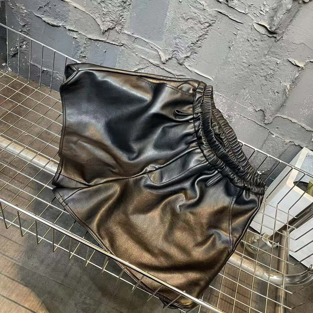 春秋高级感复古短裤A字宽松洋气阔腿显瘦皮短裤女百搭裤子休闲