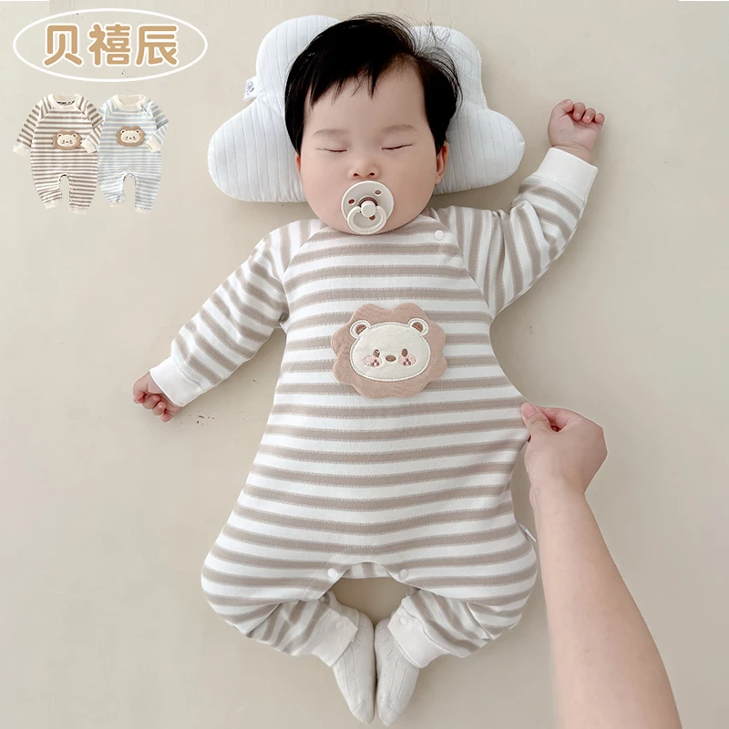 婴儿衣服秋装男女宝宝连体衣春秋满月百天可爱超萌外出服哈衣爬服