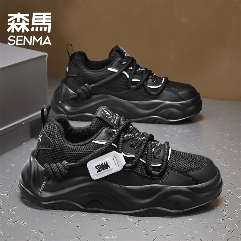 森马黑武士男鞋秋季透气网面百搭运动休闲潮鞋男士厚底增高老爹鞋