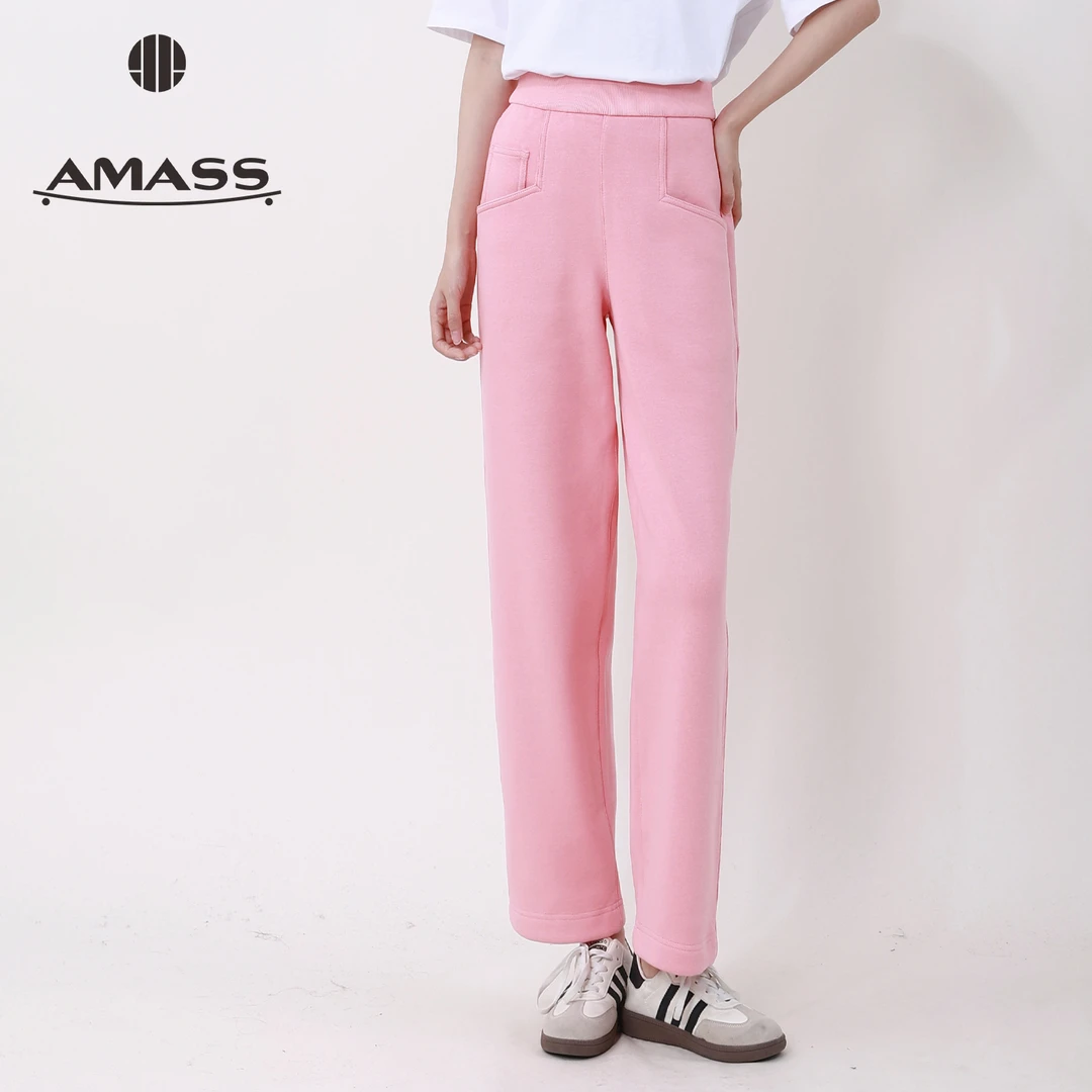 阿玛施AMASS秋冬加绒厚款高腰直筒宽松纯色百搭休闲裤女510026