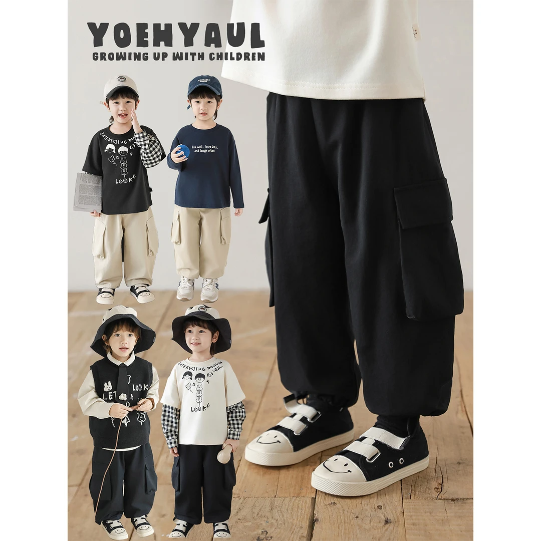 幼悠男童秋装大口袋工装裤潮酷痞帅童装儿童全棉休闲裤子N6507