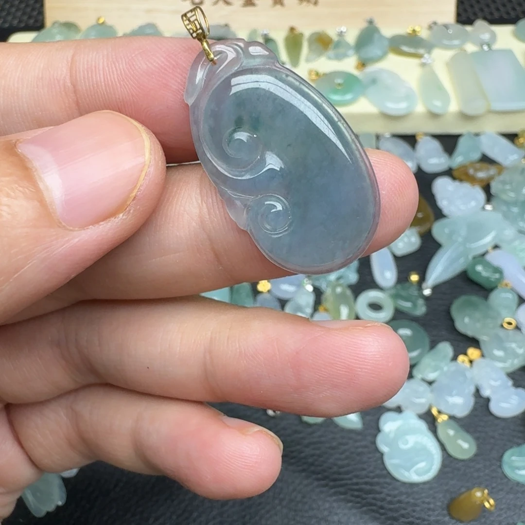 翡翠18K金镶嵌吊坠(不含链)如意