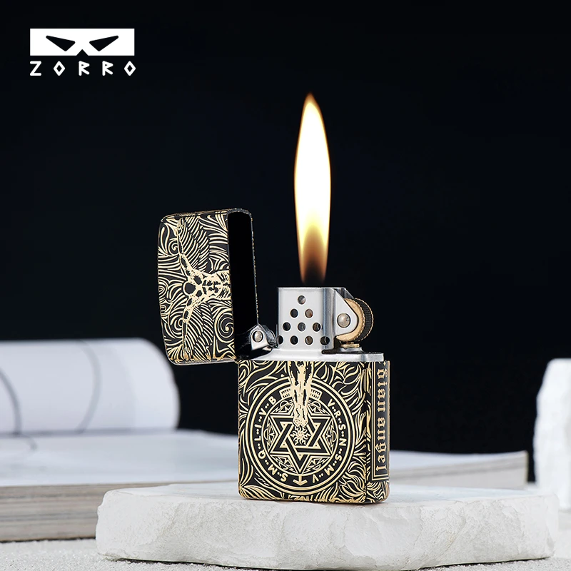 ZORRO二代精雕防风煤油打火机鎏金守护天使生日礼物高端礼品