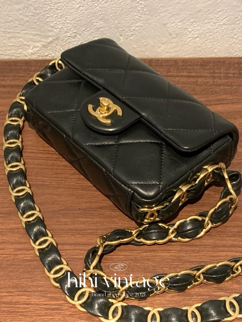 99新 Chanel/香奈儿 HIHI24K黑金双C粗链条口盖包12958305JL