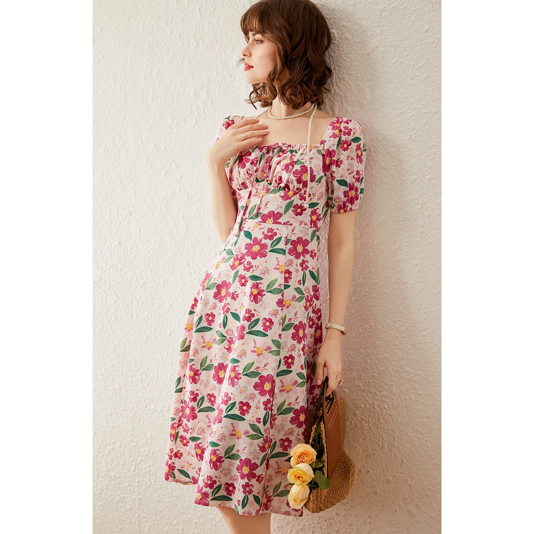 【商场同款新品】白鹿语浪漫甜美方领碎花裙法式复古连衣裙ZYU20002