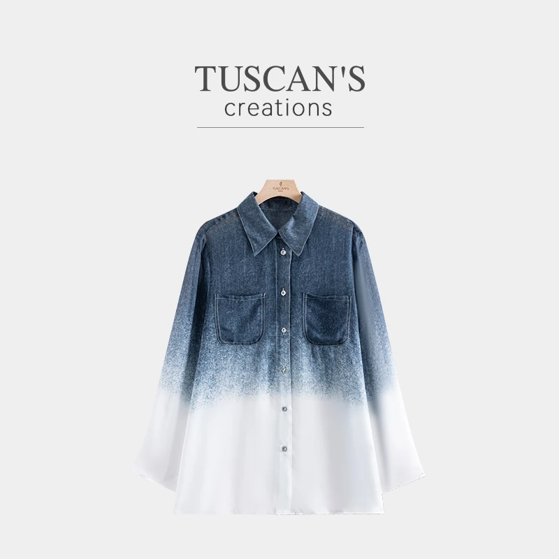 TUSCAN'S CREATIONS新款时尚百搭渐变色长袖女款衬衫时代集团女装