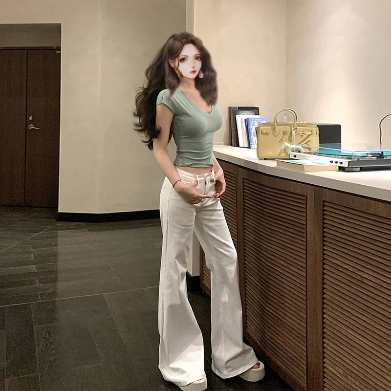 裤长110cm 白色紧身微喇牛仔裤女秋冬加绒辣妹显瘦弹力拖地长裤潮