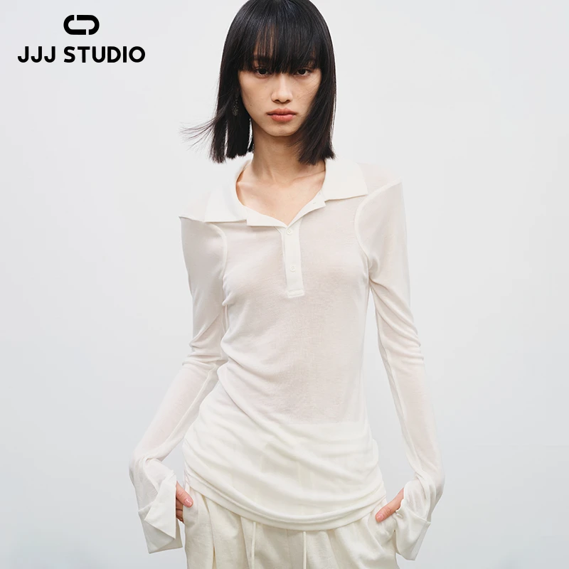 JJJ STUDIO 白色经典翻领设计简约百搭慵懒感时尚上衣 JKWFR1N172
