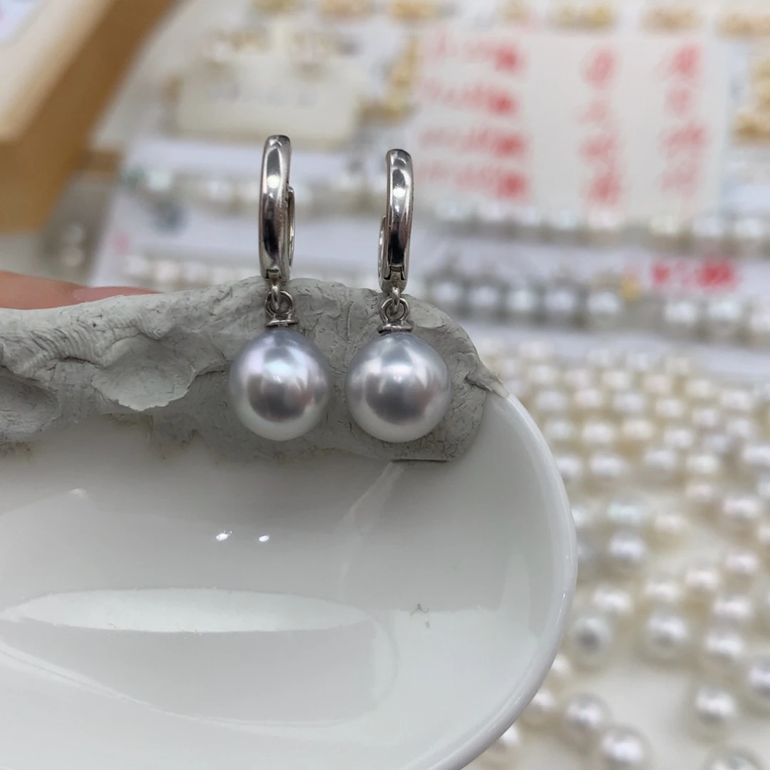 未镶嵌耳饰海水珍珠8.7mm银蓝裸珠