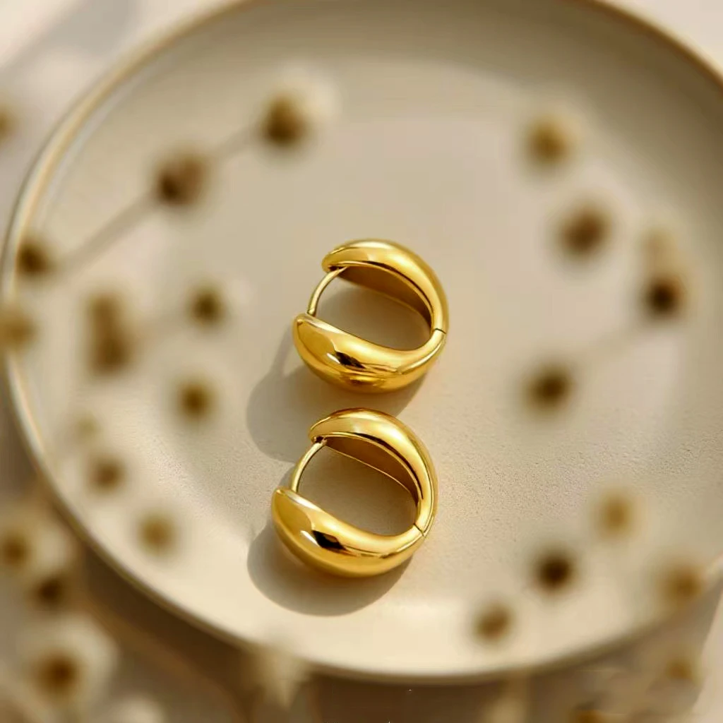 铜合金耳饰 a665欧比雅比【光面水滴耳扣】韩系通勤百搭耳环15391