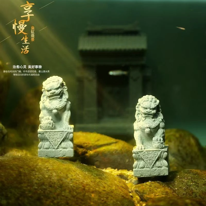 【瓷】新中式青砂石茶宠 双狮一对青砂石茶宠装饰品摆件 DC-213