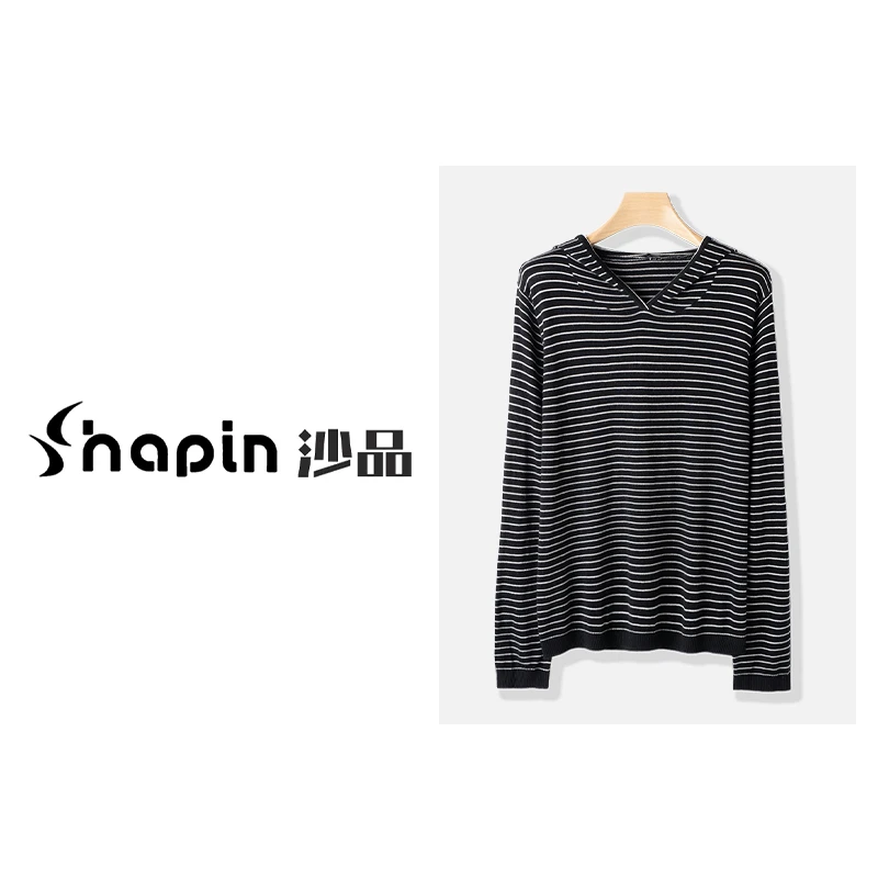 时尚休闲连帽条纹针织衫秋冬百搭宽松显瘦长袖上衣女MM12273