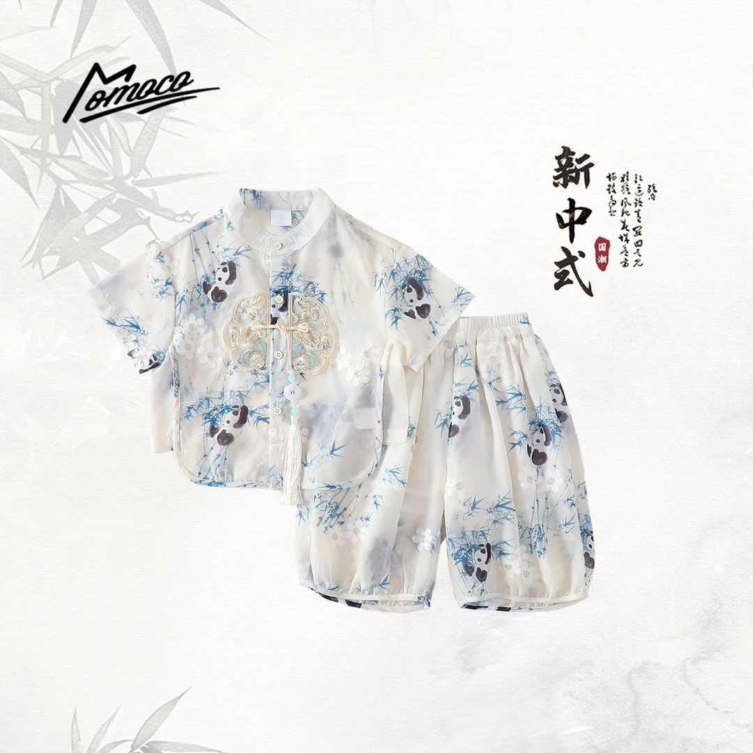 MOMOCO男女童夏季新款国风新中式熊猫爆竹短袖套装77230578472