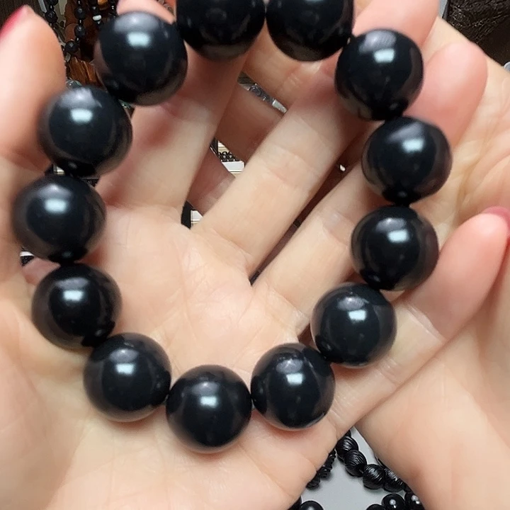 和田玉（墨玉）未镶嵌颈饰卡18圆珠高羊脂