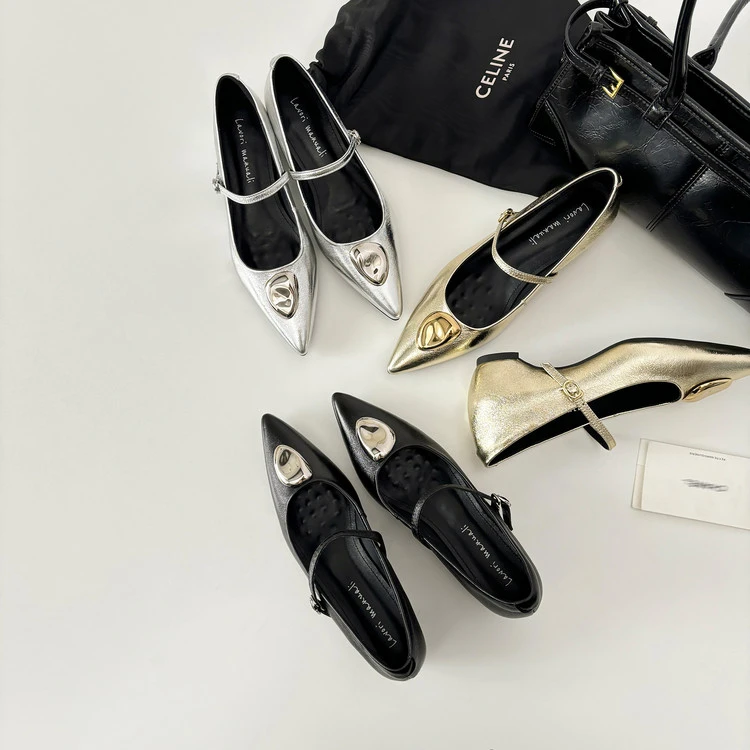 5.5cm/内增高法式优雅风尖头单鞋2025时尚新款一字带气质女鞋